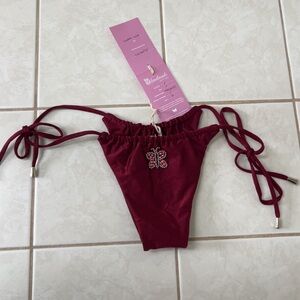 Red Bikini Bottom with Rhinestone embroidery butterfly Detail